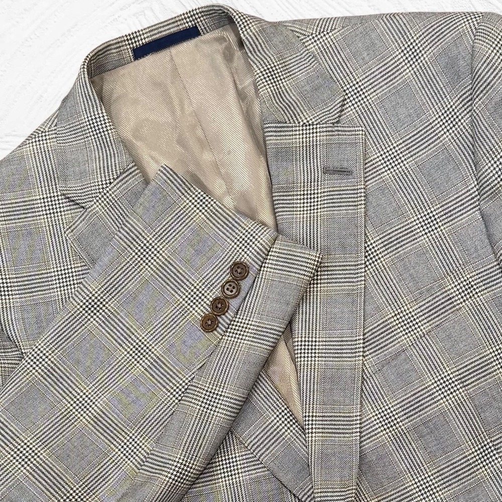 Daniel Cremieux Blazer Loro Piana 43(46 Actual)R Black Tan Glenn Check Plaid